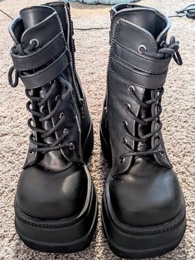 Demonia Black Platform Lace-Up Combat Boots